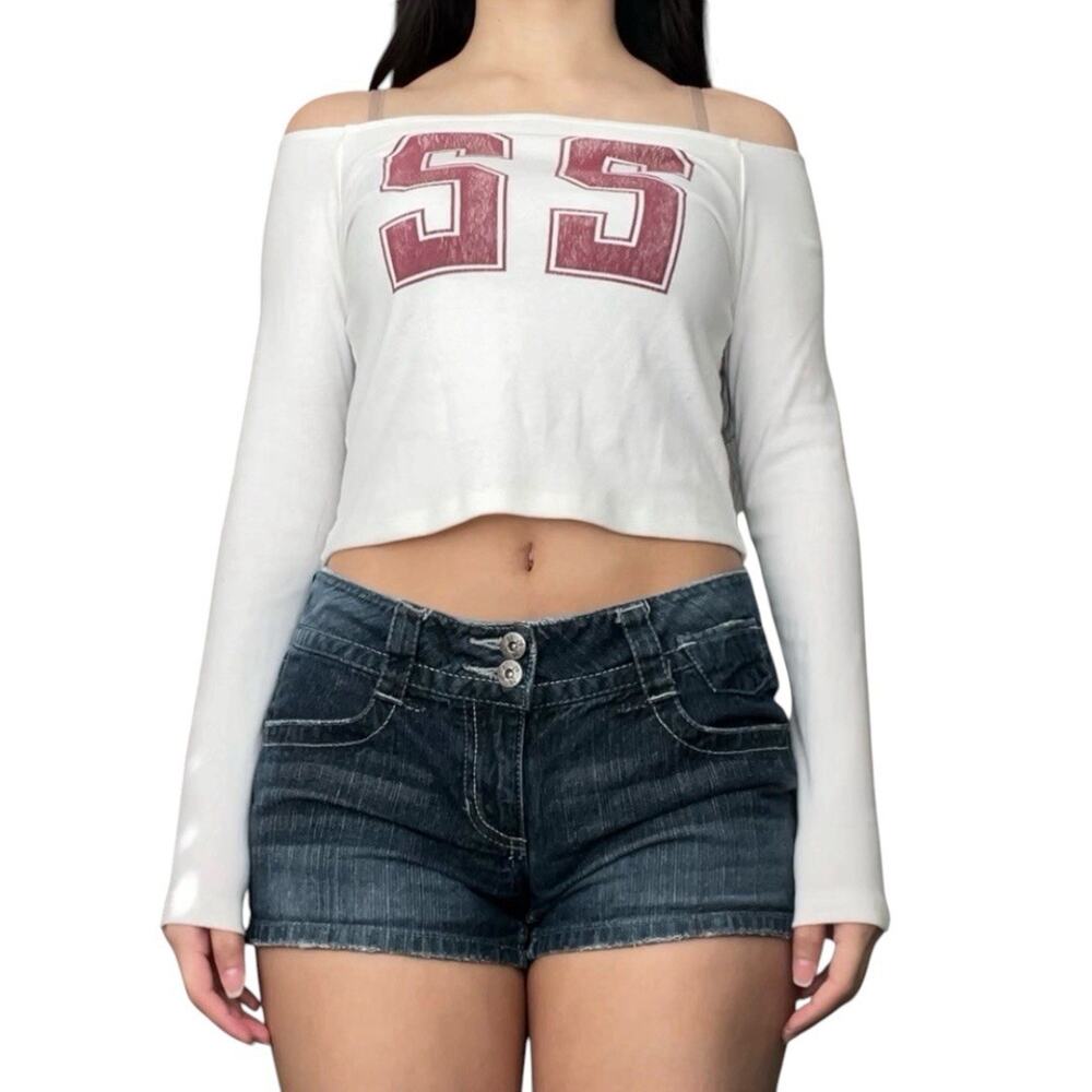 hollister varsity off shoulder graphic long sleeve top
